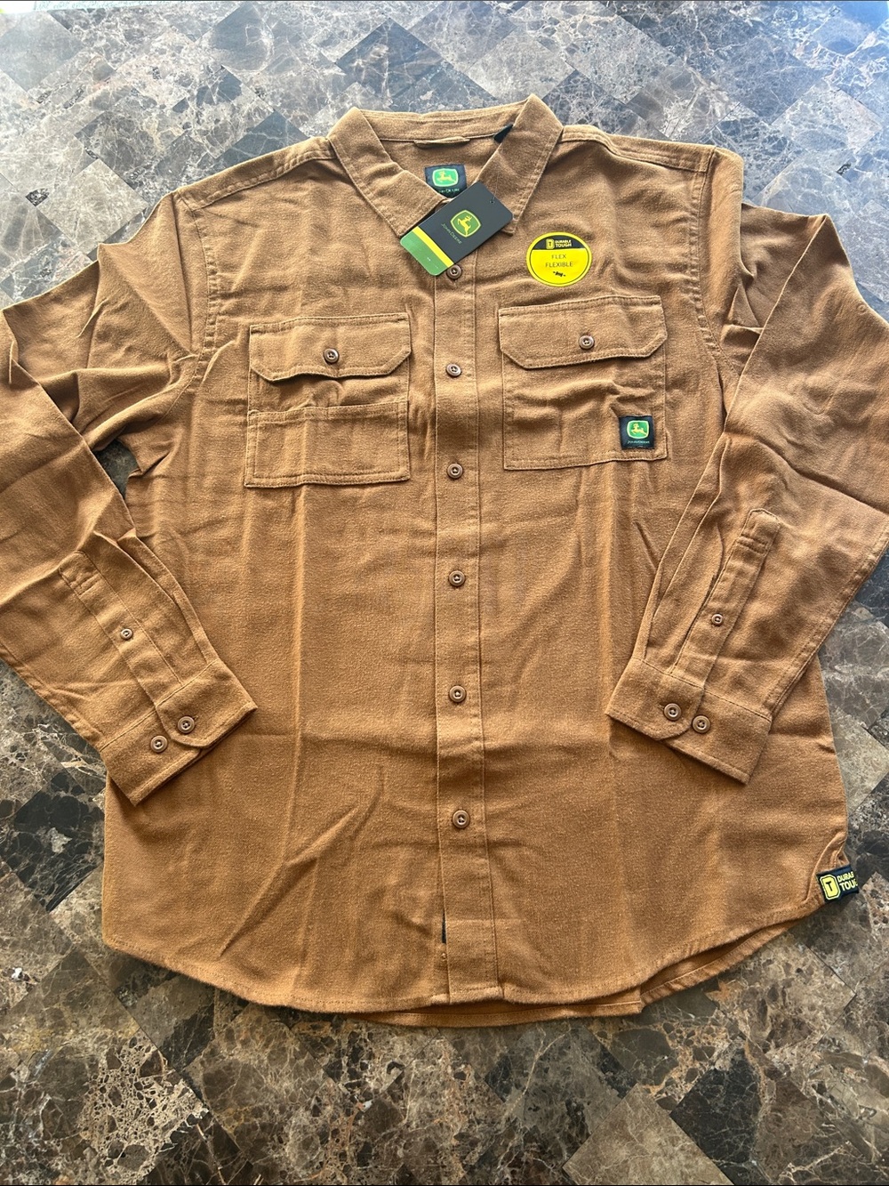 NWT 🆕 John Deere Tan Brown Long-Sleeve Tough Button-Down Shirt size M